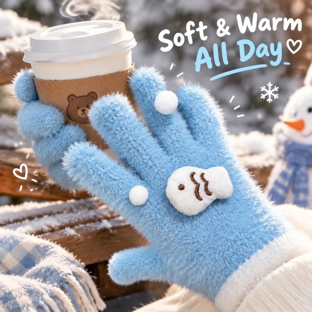 Cycling Full Finger Gloves Cold Proof Fish Bubble Gloves Soft Plush Winter Gloves Girls