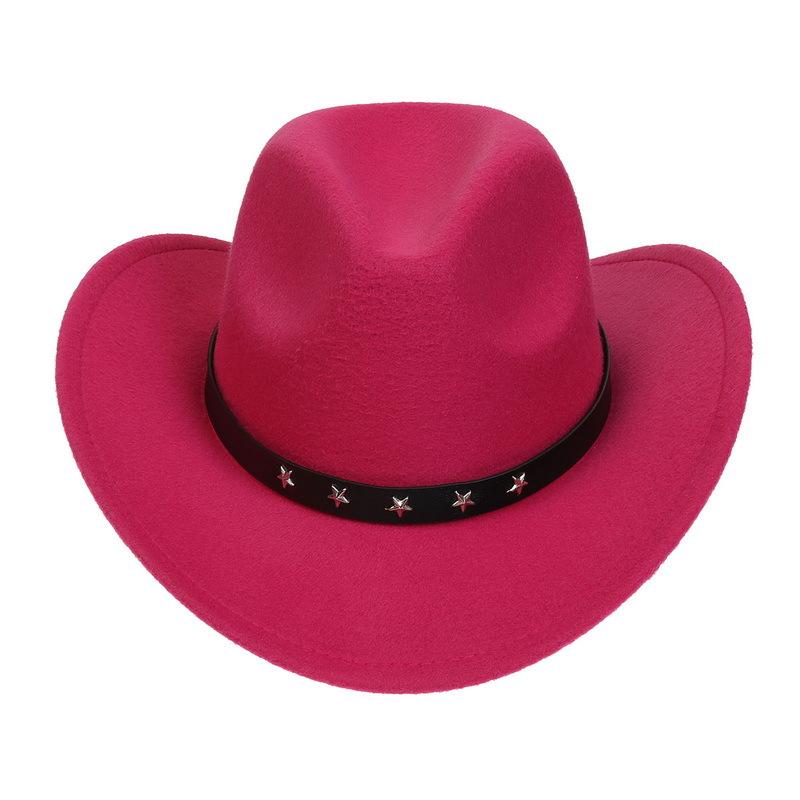 Western Cowboy Top Hat Spring And Autumn New Jazz Hat Big Brim Pentagram Belt Accessories Felt Hat Men And Women