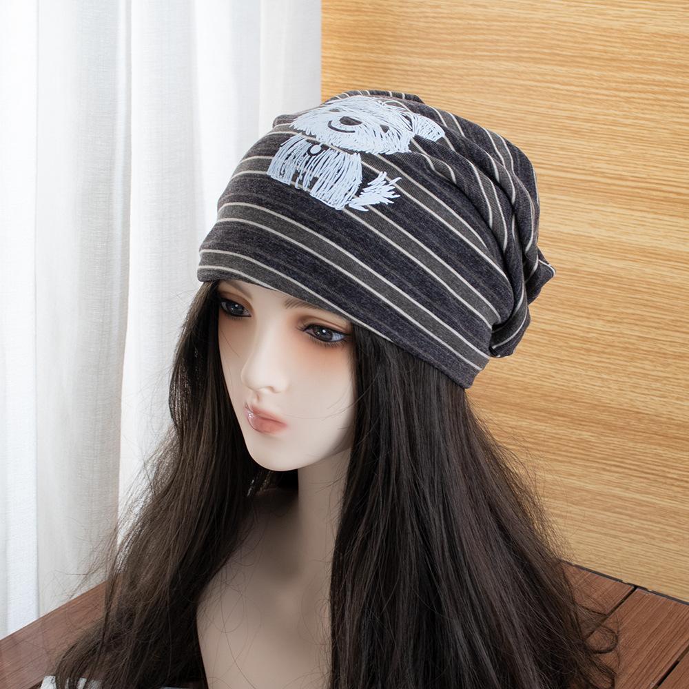 Retro Striped Puppy Pile Hat Female Autumn Thin Fashion Loose Cold Hat Big Head Circumference Show Face Small Baotou Hat
