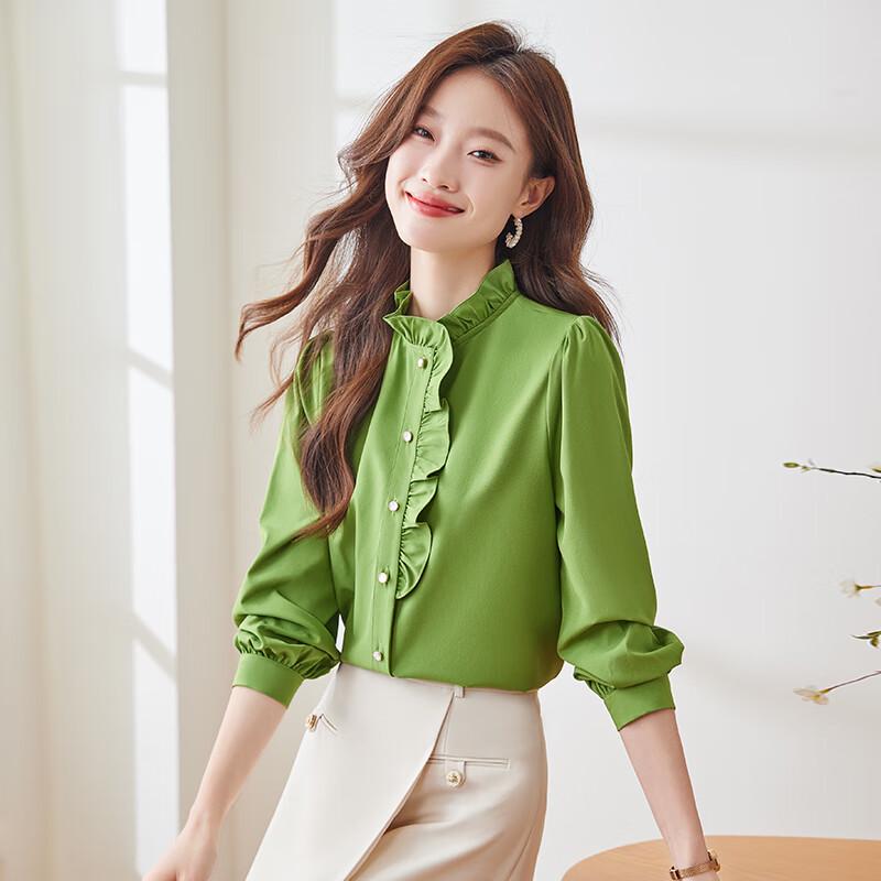 Teluoman Women s Ruffle-Trim Long-Sleeve Blouse XL