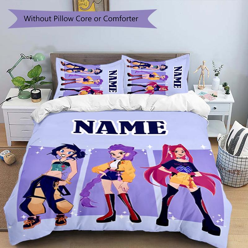 3pcs KPop Demon Hunters12 Cover Set - Personalized Name, HD Printed Bedding with 1 Cover and 2 Pillowcases - Perfect for Home Decor, Easy Care