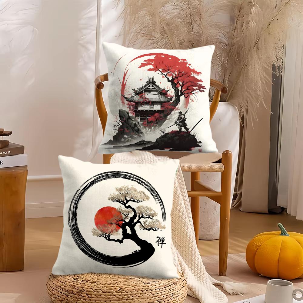 Chinese Ink Style Cushion Cover Soft Plush Throw Pillow Cover | Double-Sided Decorative Cushion Case | Sofa Bedroom Home Decor