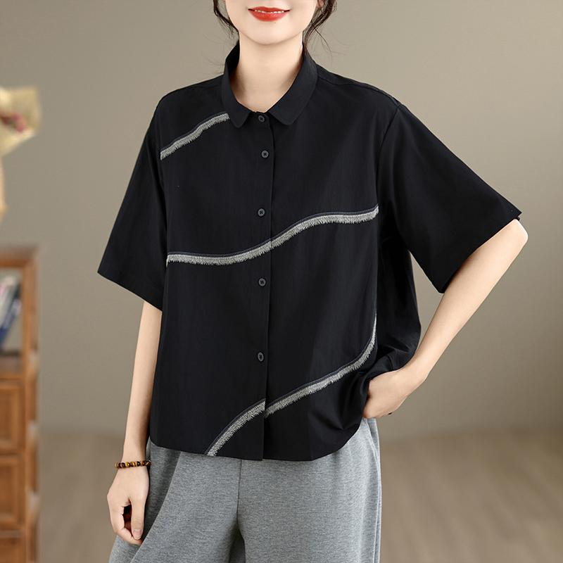 DIMANAF 2026 Women Plus Size New Summer Blouse Shirt Short Sleeve Casual Loose Lady Tops Shirts Embroidery Cotton