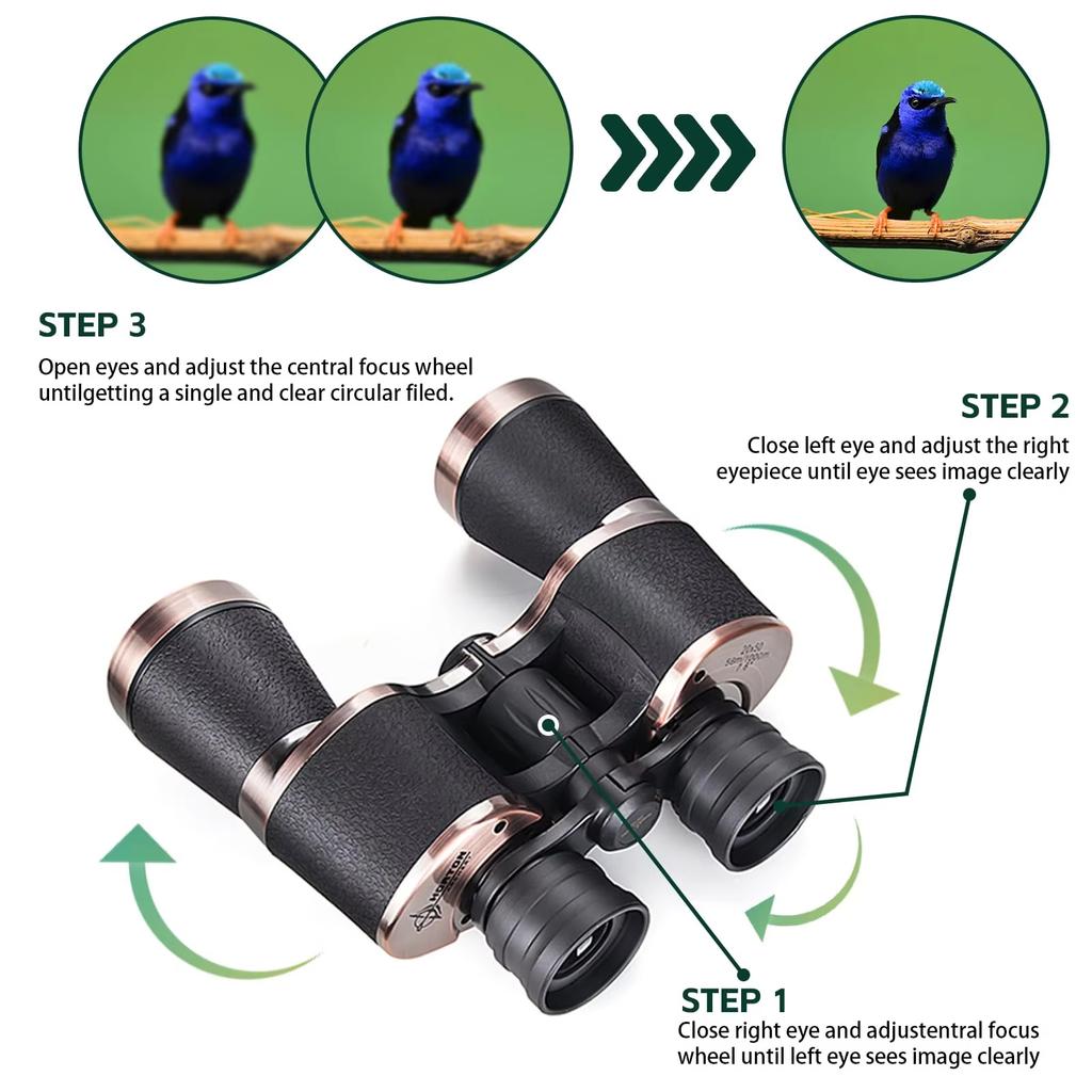 HD Binoculars 20x50 for Adults Professional Waterproof BAK4 Prism Large View Telescope for Outdoor Sport Clear Low Light Vision