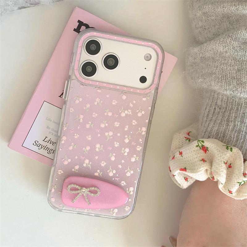 Pink Floral Sequin Bow Phone Case for iPhone 17 Pro Max/16/15/14