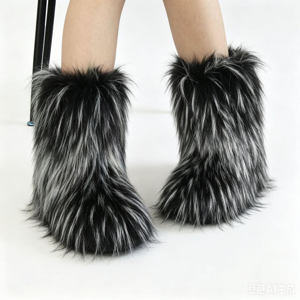 YK women's imitation fox fur snow boots imitation fur plush flat winter boots fashion cotton boots