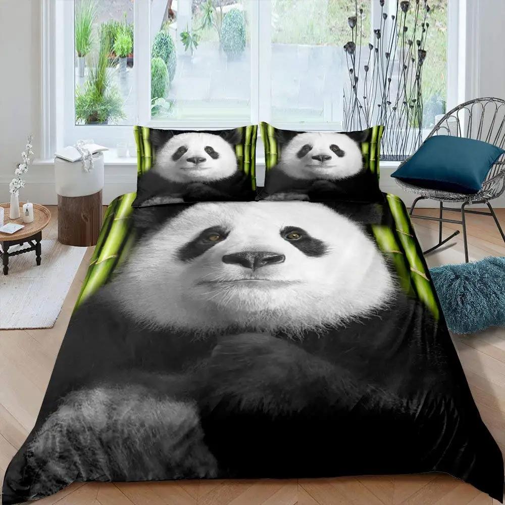 Kinderen Meisjes Dekbedovertrek 3D Panda Print Leuke Dieren Beddengoedset Panda Patroon Voor Slaapkamerdecoratie Dekbedovertrek Eenvoudige Stijl