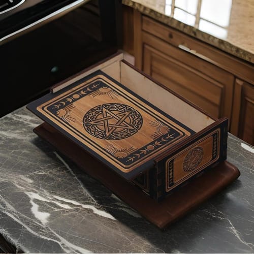 Eladcncmc Wooden Tarot Card Storage Case, Push-Pull Tarot Card Storage Box, Portable Card Container, Astrology Trinket Box