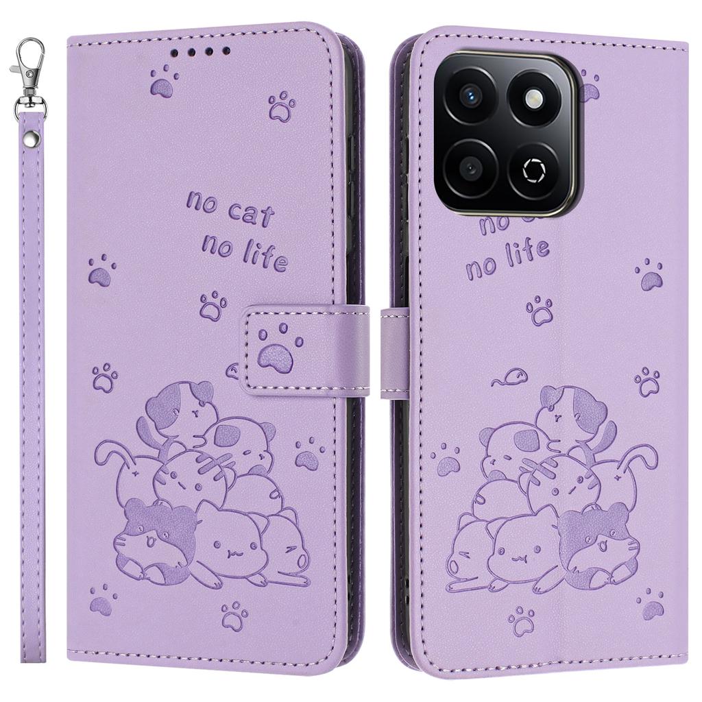 For Honor X7c 4G/Play 60 Plus 5G/200 Smart 5G/Play 9T Case with Strap Cats Imprint Leather Wallet Phone Cover