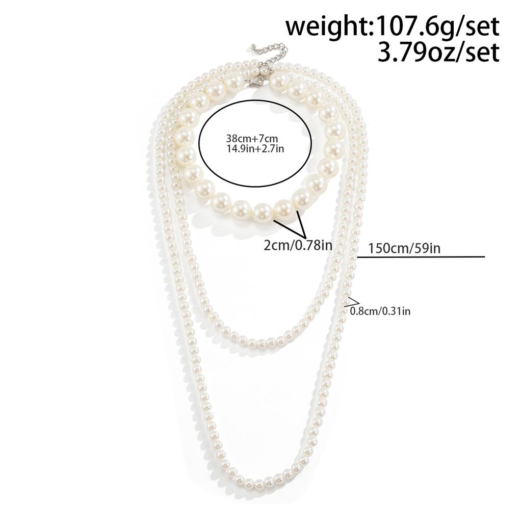 Ingemark 2Pcs/Set Multilayer Imitation Pearl Chain Necklace for Women Wed Bridal Vintage Adjustable Long Link Party Jewelry Gift