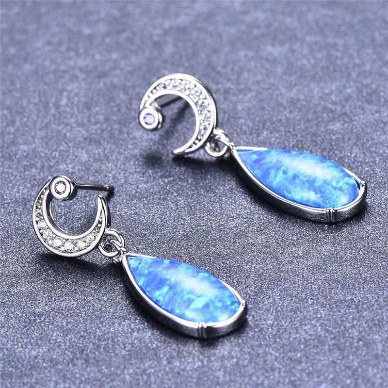 Luxuriöse Tropfen-Ohrringe mit Mondstein für Frauen, Hochzeit, 925er Sterlingsilber, gefüllt mit Wassertropfen, blau-weißer Feueropal