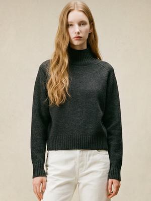STAY WITH ME Fine Wool Half-Neck Sweater_Charcoal Grey