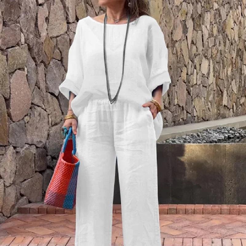 

Весенне-летний градиент цвета, хлопковый льняной женский костюм с длинными рукавами, повседневный свободный простой модный длинный брюки с карманами, женский комплект из двух предметов XXXL