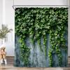 Green Vine Gray Wall Shower Curtain Green Leaf Plant White Purple Flower Nature Bathroom Decor Polyester Fabric Bath Curtain