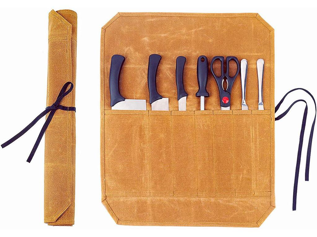 Portable Waxed Canvas Knife Storage Bag for Chefs and Outdoor Activities