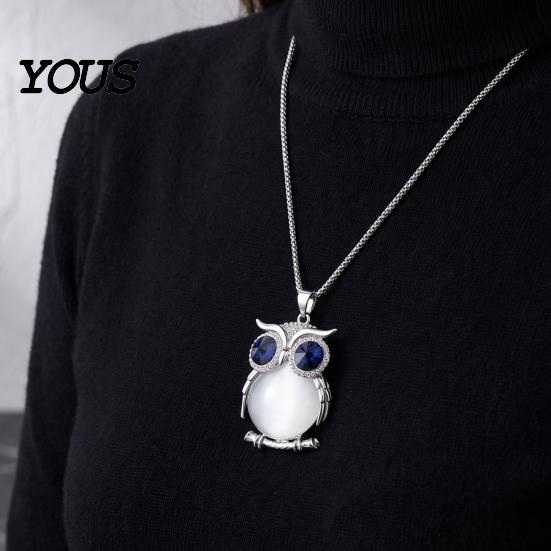 Lange Pulloverkette mit Faux-Kristall-Eulenanhänger für Damen, Blaue Dekorationskette, Modisches Legierungs-Schmuckzubehör für den täglichen Gebrauch & Dekoration Stilvoll