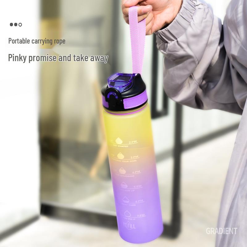 Gradient Color Large Capacity Bounce Lid Plastic Sports Water Bottle for Men and Women
