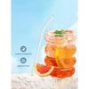 Leeseph 4Pcs Creative Glass Cups Coffee Mug Vintage Drinking Glasses Ribbed Glassware Aesthetic Cups with Straws Set