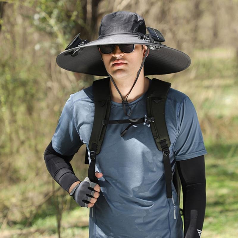 Fishing Hat for Adult with USB Cooling Fan Solar Powered Fan Hat Waterproof Sun Protective Hat for Outdoor Activity