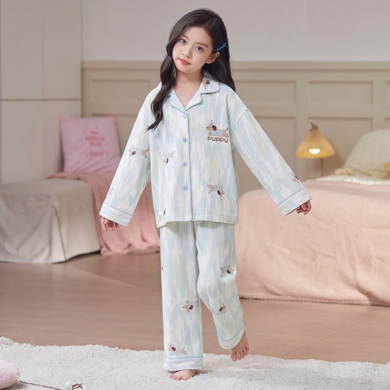 Girls Cotton Pajama Set Long Sleeve Cartoon Print Sleepwear Fall Kids Home Outfit