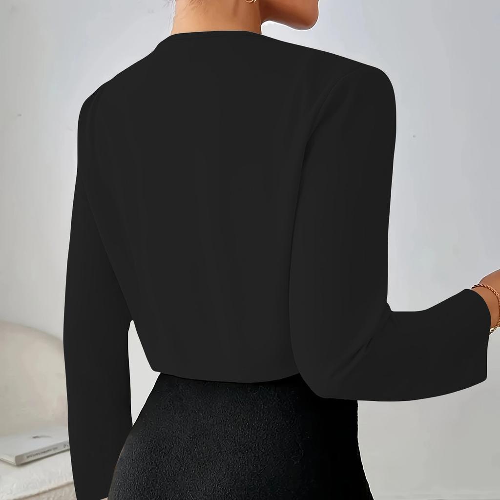 Dámské ležérní jednobarevné slim fit s límečkem plisované s dlouhým rukávem krátké sako