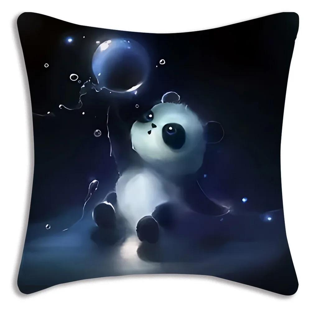 Cartoon Panda Print Decorative Pillowcase Car Sofa Square Cushion Pillowcase