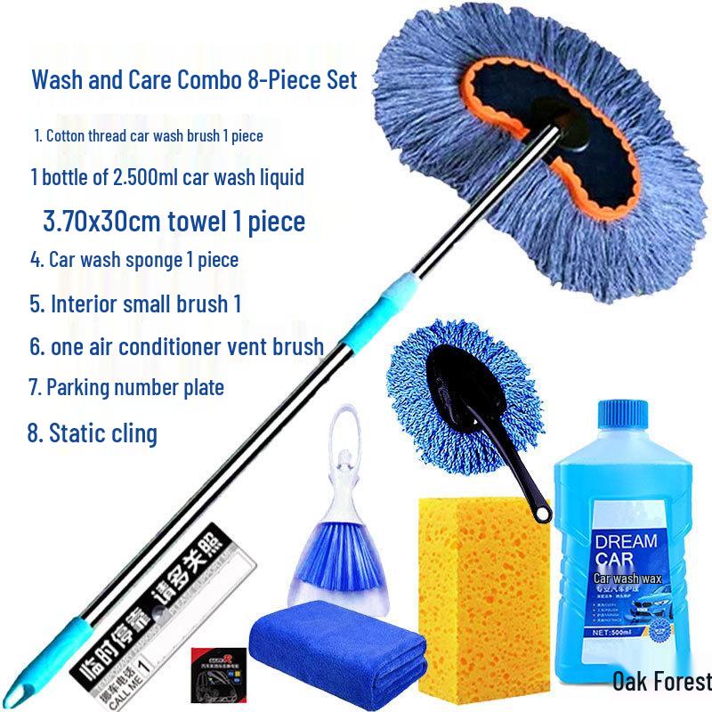 Telescopic Car Wash Mop with Long Handle and Soft Bristle Brush