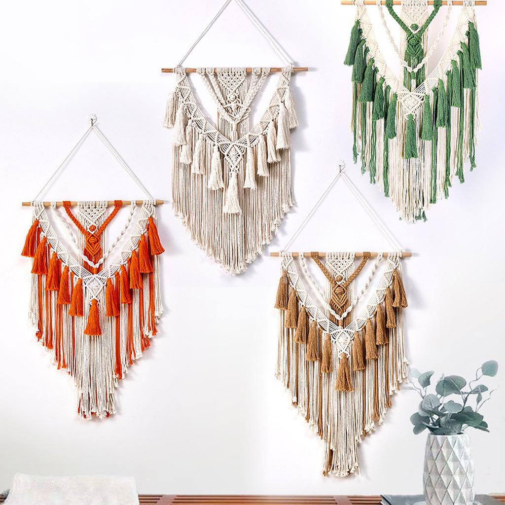 Boho Macrame Wall Hanging Handwoven Cotton Rope Tapestry with Tassels Nordic Home Decor