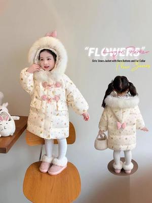 2025 Winter Girls' Long Down Jacket - Thick, Fashionable, and Stylish for Toddlers and Girls