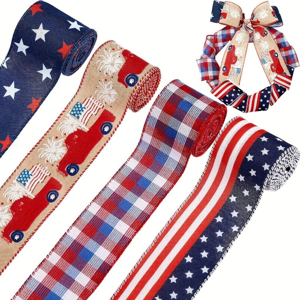 Stylish Independence Day Themed Ribbon Pack Featuring Four Distinctive Patterns For Diy Projects