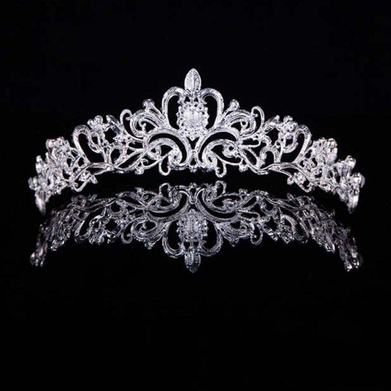 Bridal Princess Austrian Crystal Tiara Wedding Crown Veil Hair Accessory Silver