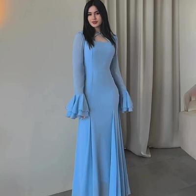 2024 Autumn Cross-border Elegant Chiffon Ruffle Tie-up Slimming Dress
