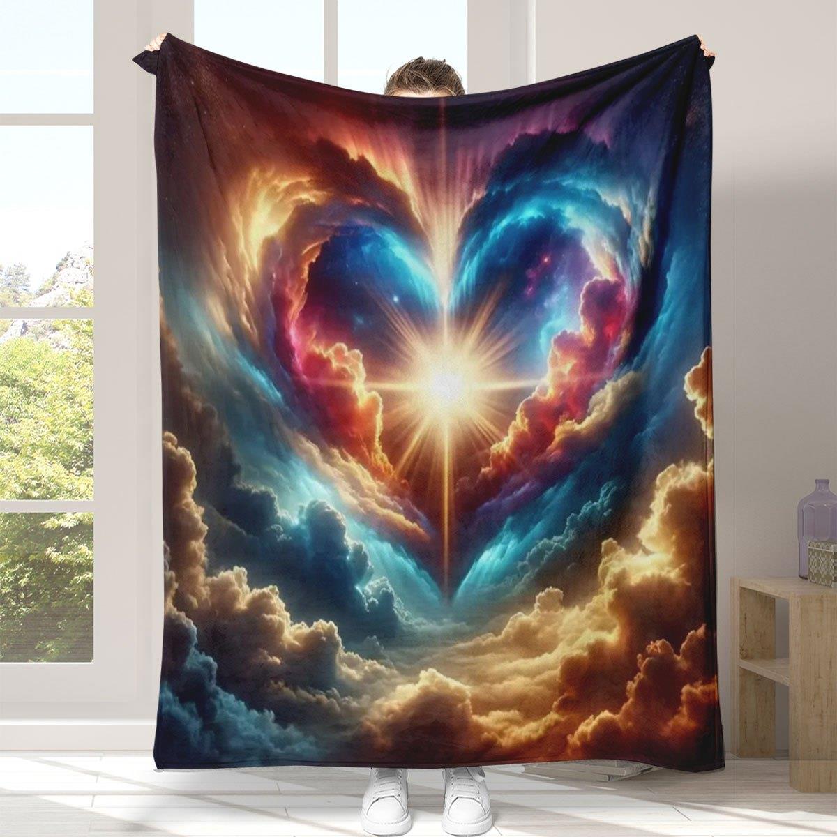 

Heart-shaped cloud design pattern Flannel printed blanket suitable for all seasons suitable for living room office sofa travel 75x90cm