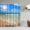 Küstenlandschaft Strand Muscheln Duschvorhänge Seestern Schneckenhaus Blaues Brett Palmen Sonnenuntergang Naturlandschaft Badezimmervorhang Dekor