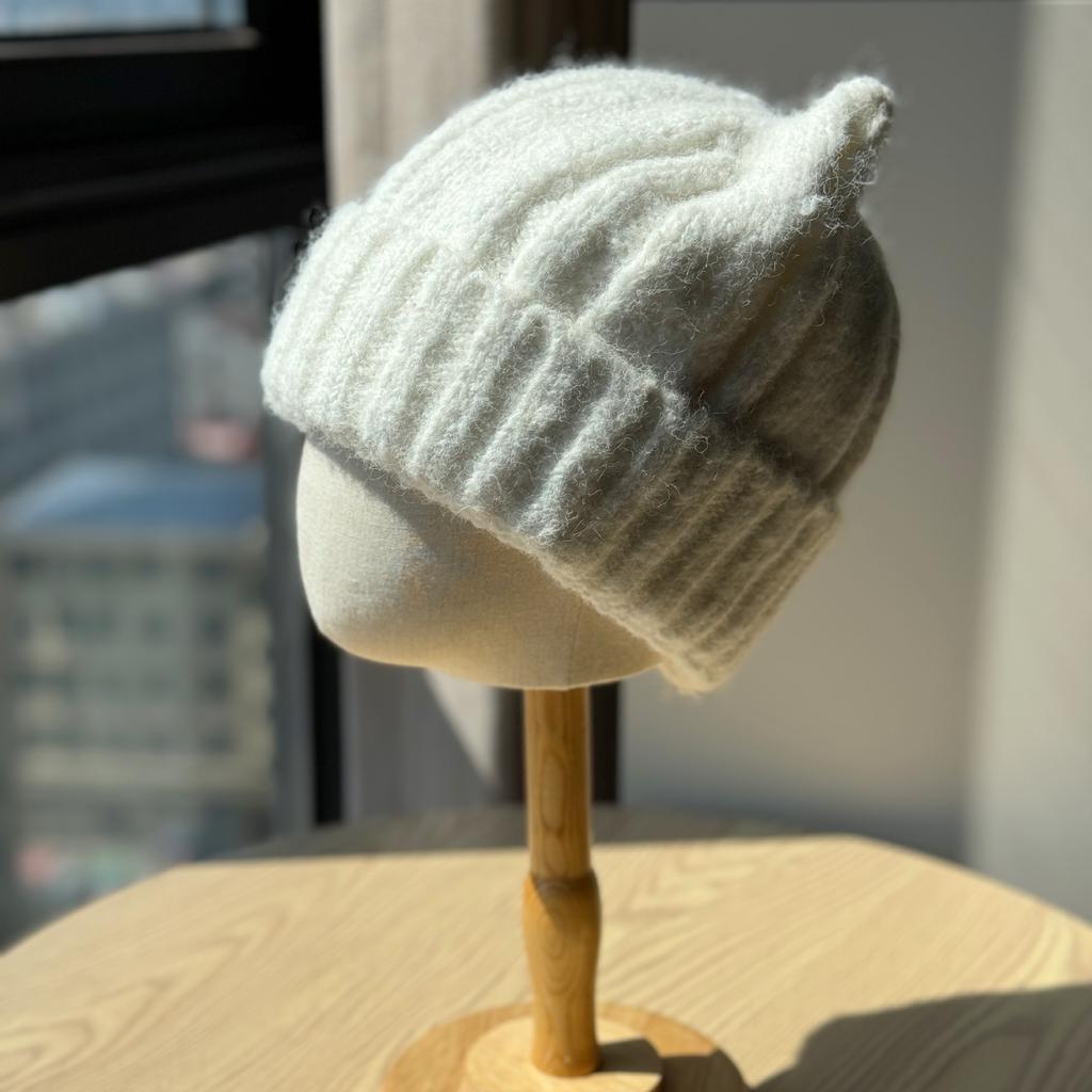 New Cat Ears Cute Woolen Hat for Women In Autumn and Winter Thickened Baotou Ear Protection Hat Large Head Circumference Versatile Knitted Hat