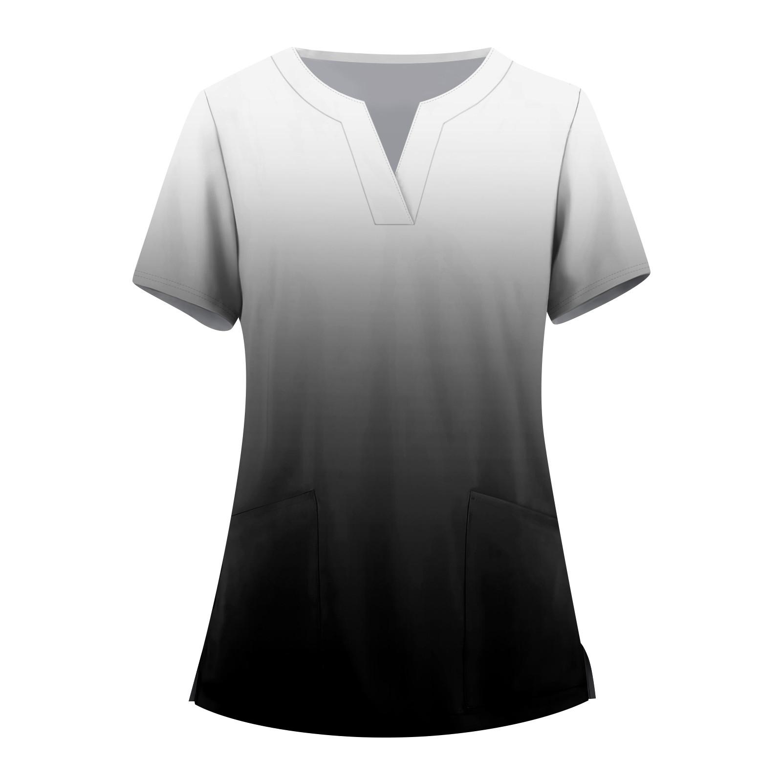 

Женская мода, рабочая одежда с v-образным вырезом, короткими рукавами и карманами, топы с принтом, летние топы для женщин L чёрный