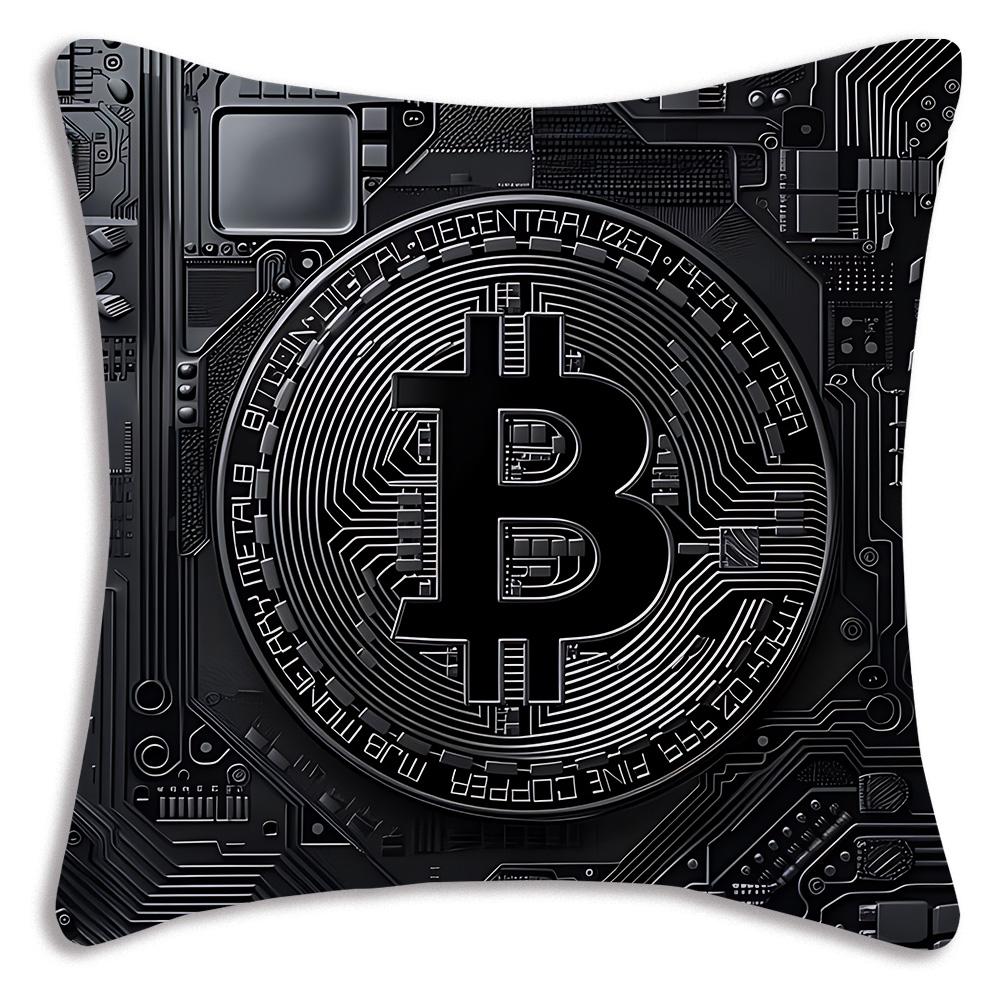 Cool Popular B-BitcoinS Pillow Covers Cartoon Sofa Decorative Home Double-sided Printing Short Plush Cute Cushion Cover