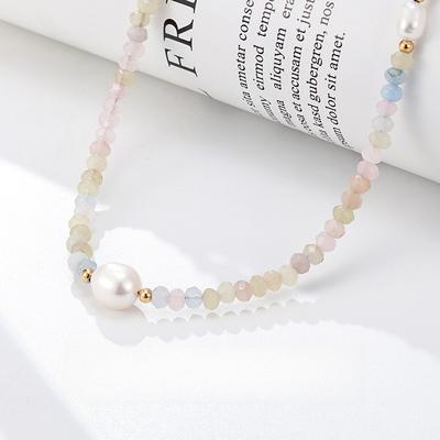Designer Small Color String Summer Necklace Colored Natural Stone Freshwater Pearl Beaded Neck Chain Dopamine Women's Accessories