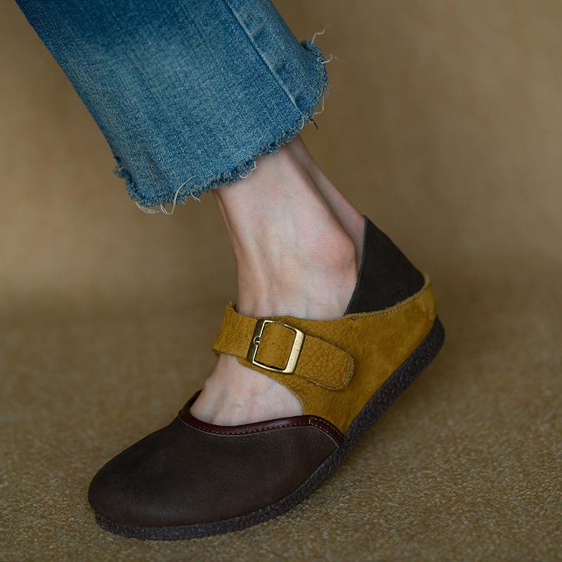 

New Mary Jane shoes women s round head 2025 summer fashion color matching light mouth single shoes belt buckle Boken flats 40