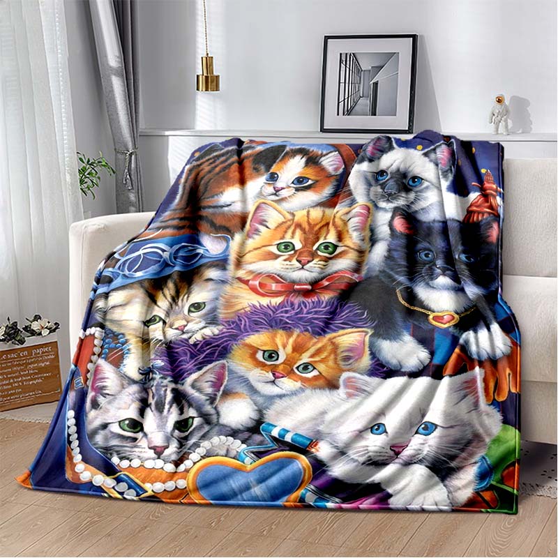 Anime Cartoon Cute Cat Printed Blanket Flannel Sofa Bed Cover Warm Office Travel Oversized Exquisite Bedding Gift Soft Blanket