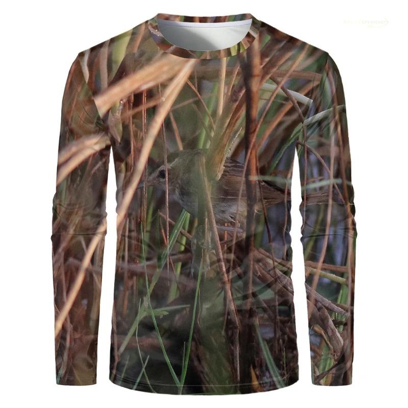 Camouflage Hunting T-Shirt Forest Print Men Outdoor Sports Long Sleeve Trip Tactical Training Oversize Top Mens Clothing 5XL