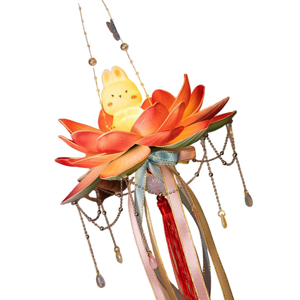 Elegant Festival Lotus Flower Lantern Functional Plastic Mid Autumn Lantern with Rabbits Easy to Use Candle Lights