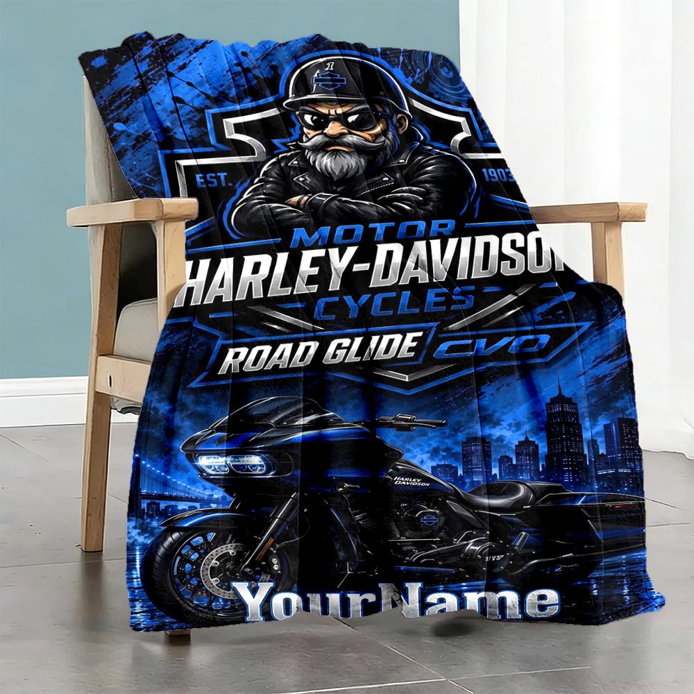 Harley-davidson Motorcycles Customize Text Blanket Gift Personalized Blanket Ultra-Soft Throw For Sofa Seaside Livingroom Chair Ideal for All Seasons