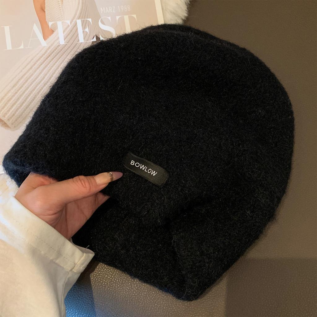 Autumn and winter warm and cold-proof plush big head circumference shows small face knitted wool hat woman
