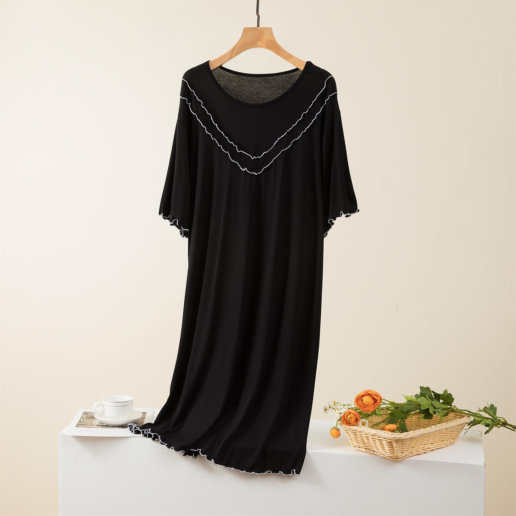 Summer Modal Casual Dress Short Sleeves Women Homewear Dresses Plus Size Thin Loose Sleepdress Streetwear Women s Clothing L чёрный