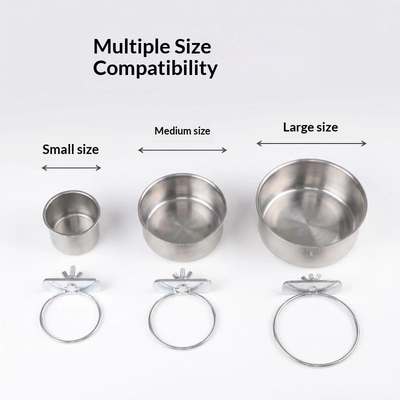 Hanging Cage Bowl For Pet Birds Anti-Turnover Stainless Steel Feeding Food Drinking Feeder Dish Clamp-On Water Drinker Cage Cup