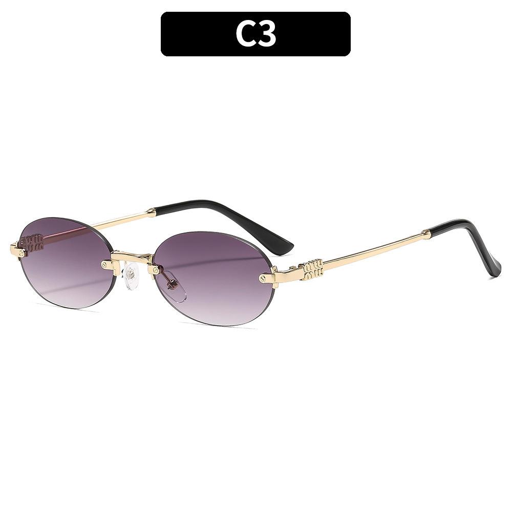 1PCS Elliptical Frameless Sunglasses with Thin Metal Arms Fashionable Sun Protection Glasses for Party And Gathering