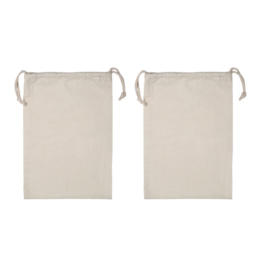 2PCS Household Plain Cotton Storage Bag with Drawstring Laundry Sack Stuff Bag for Travel Home Use