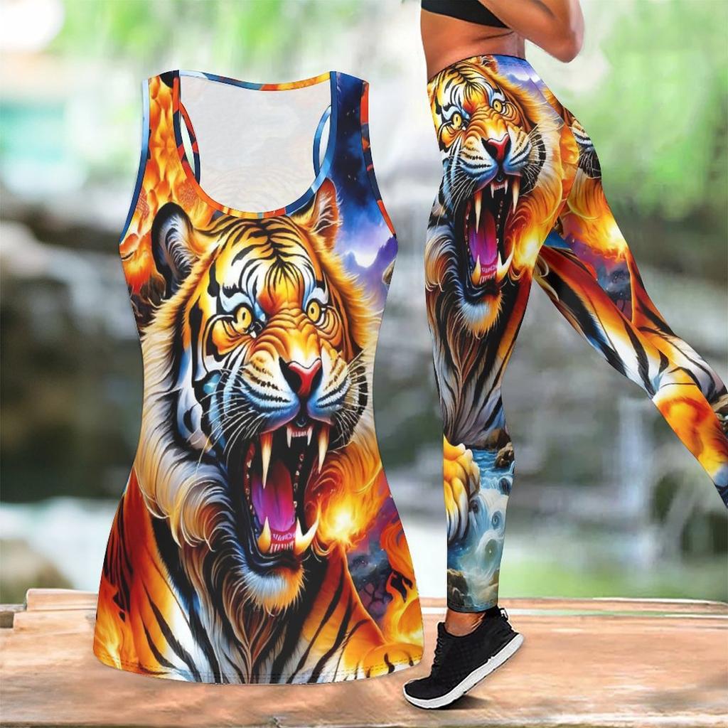 The Majestic Tiger Pattern Print Yoga Outfit for Women Fashion Workout Leggings Fitness Sports Casual Yoga Set Sports Suit