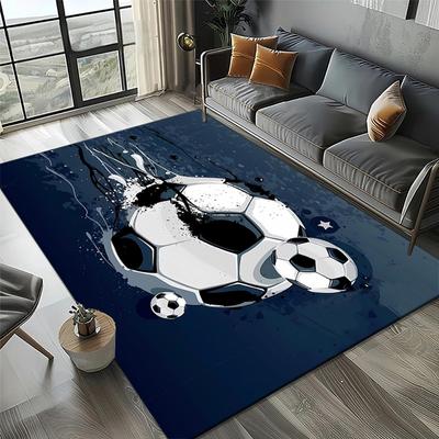 Fußball-Druck Teppich, Blaues Spritzer-Design Rutschfeste Bodenmatte für Jungenzimmer Wohnzimmer Kinderspielzimmer Heimdeko Teppich